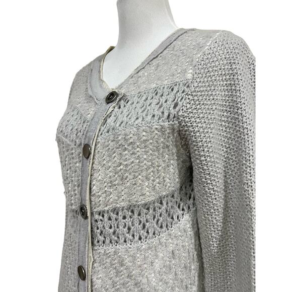 Free People Gray Cardigan Sweater Crochet Stripe Crossover Button Up Women’s L - Picture 5 of 11